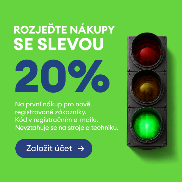 ROZJEĎTE NÁKUPY SE SLEVOU 20% Na první nákup pro nově registrované zákazníky. Kód v registračním e-mailu. Nevztahuje se na stroje a techniku.